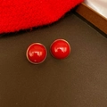 Close-up of red enamel dome earrings with golden edges on a textured vintage background - 23# Red - Glossy Hemisphere (Silver Earring Post)