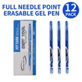 Set of 12 erasable blue gel pens with 0.5mm needle tip and transparent barrels - Minimalist Collection / 0.5mm / 12 Pieces / Blue