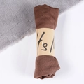 Dark brown cotton linen scarf with simple kraft paper band on gray faux fur surface - Coffee / One Size