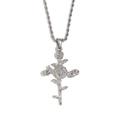Silver twist chain necklace with floral cross pendant made of stainless steel - October / Steel
