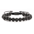 Adjustable black micro-pave zircon crown bracelet with braided cord and 8mm copper beads - Black Rhinestone Ball / 8MM Black Zircon Ball