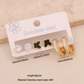 6-teiliges Edelstahl-Ohrring-Set mit Strasssteinen, Schmetterling und goldenen Creolen - Schmetterling / Rundes Zirkonia / Hoop