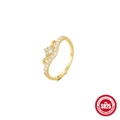 Double-layered 925 sterling silver cross ring with gold plating and white zircons - US 7 / Wavy Curved Zirconia Design / Gold #6