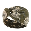Army green knotted yoga headband featuring a vintage beige paisley floral pattern - Army Green Background Beige Floral (48)