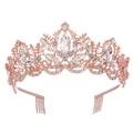 Luxurious rose gold bridal crown with sparkling crystal rhinestones and side combs - Rose Gold with Hair Combs