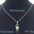 Zilveren astronaut hanger met roos op zwart halsmodel en roestvrijstalen kruisketting - Astronaut Met Roos (KN231700-K)