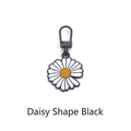 Daisy shaped black zipper pull replacement with white petals and D-ring hook charm - Daisy Shape - Black
