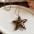 Star-shaped leather pendant with leopard print pattern and dark brown neck cord - 11# Necklace - Coffee - Star