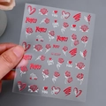 Adhesive Valentine's Day nail stickers with red hearts and rose designs, model XZ-D2309 - Rose Heart Style (XZ-D2309) / Red