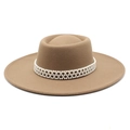 Close-up of camel wool felt hat featuring a decorative white pearl woven hatband - Adult 57-59cm / Deep Purple Grey