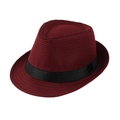Red and black houndstooth fedora hat with black satin ribbon and curled brim style - Adult Size (Approx 58cm) / Houndstooth-Red