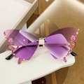 Gafas de sol de mariposa sin montura con lentes degradadas moradas y detalles de strass - Lentes Degradados Púrpura/Marco Dorado/Diamantes Rosas / Rosa Púrpura Mariposa