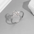 Silver adjustable stainless steel ring featuring a hollow monstera leaf design for women - Steel Color