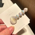 Iridescent seashell and heart bead hair clip accessory on display card - 12# Mermaid Heart Large Shell - White