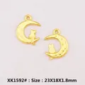 Golden cat on moon alloy charms for DIY necklaces and bracelets, size 23x18x1.8mm - XK1592#