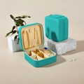 Portable lake blue jewelry box with velvet lining for rings and necklaces - Cross-grain / Aquamarine