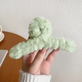 Light green plush shark hair claw clip with soft faux fur texture for winter styling - Light Green Plush Large Hair Claw 13cm