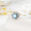 Silver flower screw back cartilage earring with light blue star zircon and white gems - Star Flower (A579-4)