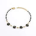 Pulsera de acero inoxidable en oro de 18K con cuentas negras facetadas y flores - Pulsera / Negro