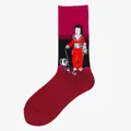 Chaussettes artistiques rouges et noires avec portrait de peinture à l'huile rétro - Taille unique / Motif 10/Personnage avec des chiens