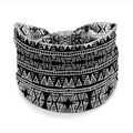 Elastic wide yoga headband with black and white geometric African tribal print pattern - Style 75