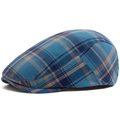 Retro blauw en bruin geruite baret voor dames en heren met klassieke stoffen textuur - Verstelbaar / Blauw