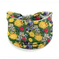 Elastic headband with yellow daisy and purple flower print on dark green fabric - Style 44