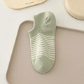 Striped low cut cotton sock in light green and white navy style for women - Striped Creamy Green