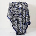 Navy blue satin silk scarf with intricate white paisley patterns on white display - 90*90cm / Dark Blue (12)