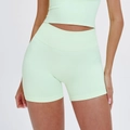Seamless high-waisted yoga shorts in light lime green with tummy control for fitness - Ragweed Green