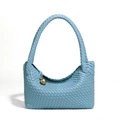 Light blue hand-woven leather tote bag with Intrecciato pattern and gold ball charm - Ice Blue
