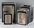 Minimalist black paper gift bag with large transparent window and black handle - H20*L15*W10cm / Black With White Border