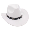 Vue détaillée des boucles en métal tournesol argenté sur un chapeau de cow-boy en feutre - 58cm / Blanc (Bande en Cuir Noir)