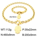 Conjunto de collar y pulsera de mano de Fátima en acero dorado con cierre en T - Mano de Fátima Dorada (Collar)