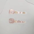 Pink cat eye press-on toe nails with iridescent butterfly sequins and shell fragments - S / Pink Butterfly (B57)