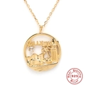 Detail of S925 sterling silver Hollywood pendant with palm trees and a small diamond - 925 Silver / Los Angeles (Gold)