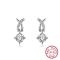 Elegant 925 sterling silver drop earrings with X-shaped stud and round clear zircon - APE13-Silver Cross Pendant