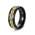 Men's rotatable gear ring in black and gold titanium steel with wave pattern - Black Ring + Gold Gear