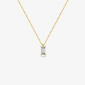 S925 sterling silver gold chain necklace with emerald-cut clear rectangular pendant - White