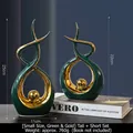 Nordic dark green ceramic abstract sculpture set with gold electroplated sphere details - Morning Song Style Green Gold Set - Small