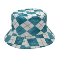 Close-up of checkered cyan and white bucket hat fabric showing fine weave texture - M (56-58cm) / Green