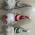 Three sequined Christmas gnomes with glowing hats in grey, red, and green stripes - Short Leg Gray Hat Elf Ear With LED