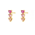 Three-tier gradient heart gemstone drop earrings in gold-plated setting for women - 18K Gold Plated Pink Gradient Zirconia