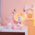 Pink ceramic mermaid bear night light with lucky text and pen holder desk decor - Pink Space Bear Style (2104-59)