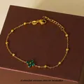Vergulde titanium stalen armband met klavertje vier van groene hartvormige zirkonia - Goud Groen Zirkoon Klaver