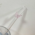 Heat-resistant transparent glass straw with a pink butterfly decorative element - Pink