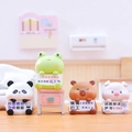 Cute resin animal mini figurines featuring panda and frog holding motivational signs - 1188-39 Animal with Sign Set