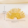 Detail view of a 18K gold-plated sunburst fan ring showing 26mm height and 45mm width dimensions - Fan Shaped Needle
