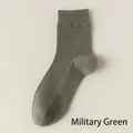Army green breathable cotton mesh mid-calf socks for men with reinforced heel and toe - One Size / Army Green