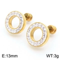 Golden stainless steel circular stud earrings with pavé crystals 13mm size - Gold Round Pavé Zirconia (KE110605-Z)